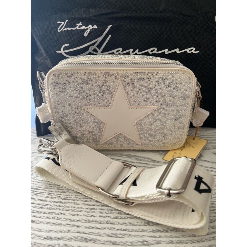 Star-Embellished Ivory Crossbody Bag by Vintage Havana Vintage Havana Silver